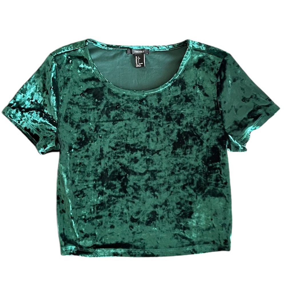 Crushed Velvet Crop Top Tee - Picture 2 of 3